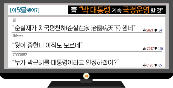 [이 댓글 봤어?] 靑 “박 대통령 국정운영 해야”…네티즌 “순실재가 치국평천하”