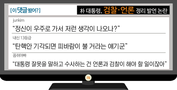 [이댓글봤어?] 朴 대통령, 검찰·언론 정리 발언에 “국민에게 선전포고?”