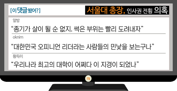 [이댓글봤어?] 서울대 총장, 인사권 전횡 의혹에 “韓 오피니언 리더의 민낯”