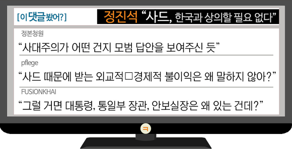 [이댓글봤어?] 정진석 “사드, 한국과 상의 불필요”…네티즌 “사대주의 모범답안”