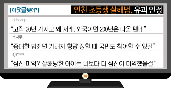 [이댓글봤어?] 인천 초등생 살해범, 유괴 인정…“형량 정할 때 국민도 참여했으면”