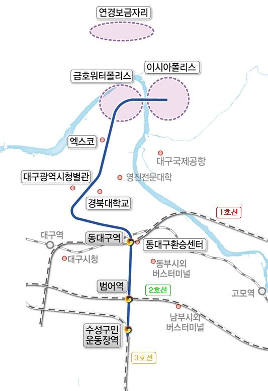 도시철도 엑스코선 노선도. 대구시 제공