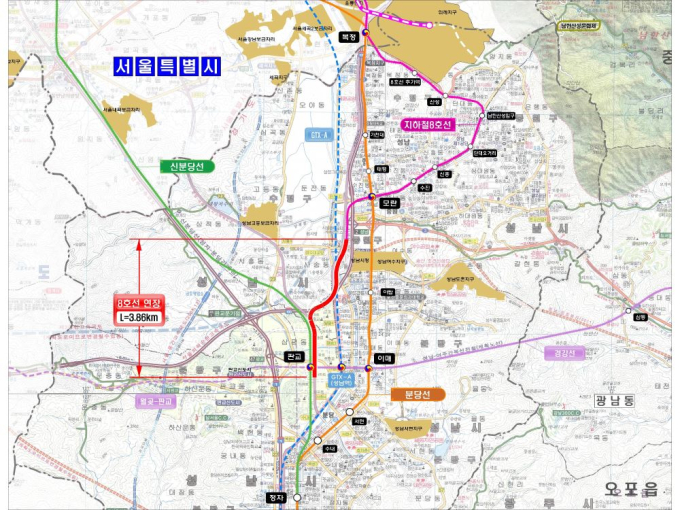 '지하철 8호선 판교연장사업' 예비타당성조사 대상 선정