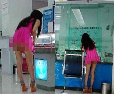 은행 노팬티女 CCTV 포착, 짧아도 너무 짧은 분홍색 원피스