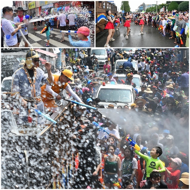 장흥 군민회관에서 시작된 '살수대첩'은 시내를 통과해 탐진강변 축제장까지 이어졌다