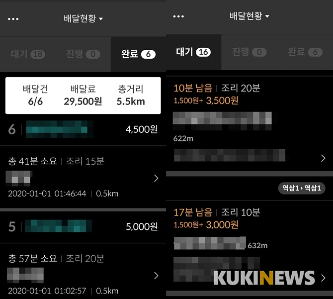 새해 새벽 1시 경에도 배달 주문이 줄을 이었다. / 사진=한전진 기자
