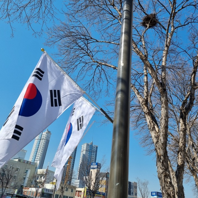 전주 거리에 3·1절 104주년 맞아 휘날리는 태극기 