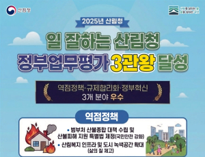 산림청, ‘2025 정부업무평가’ 3관왕… 정책·규제·혁신 우수기관 선정