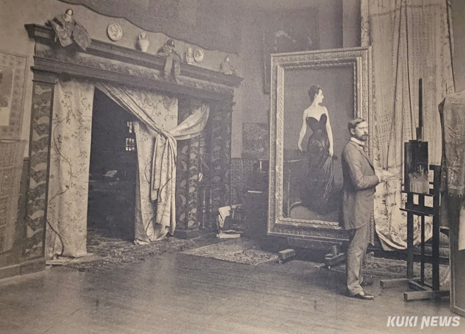 아돌프 지로동(1849~1929), 마담 X의 그림과 함께 작업실에 있는 존 싱어 사전트, 1884년경, 알부멘 은화(Albumen silver Print), 메트로폴리탄 미술관