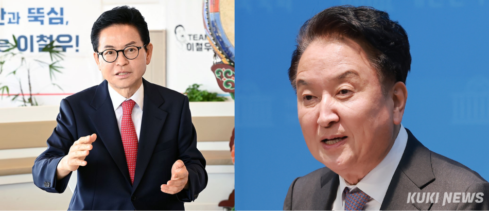 왼쪽부터 이철우, 김영환 후보, 쿠키뉴스 D/B.